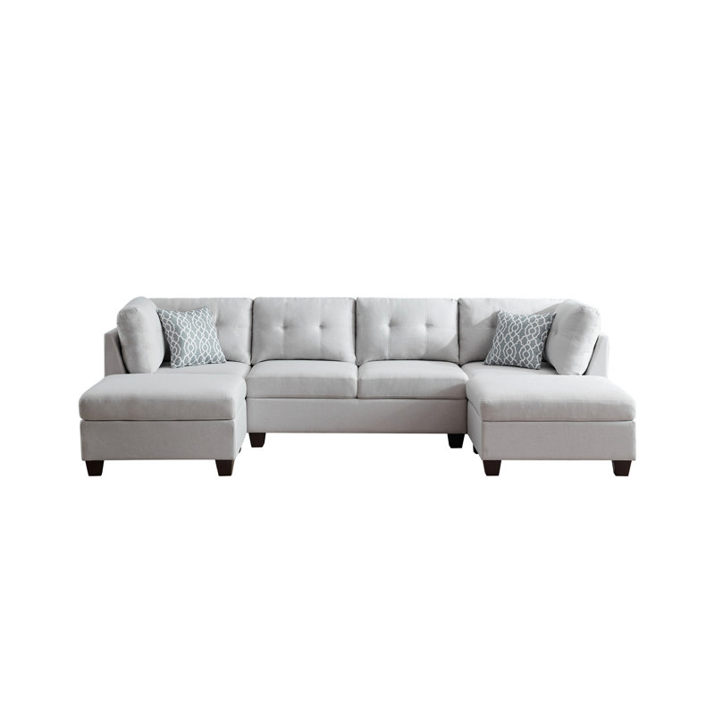 Canapé modulaire rembourré avec deux chaises longues, Lin gris pâle