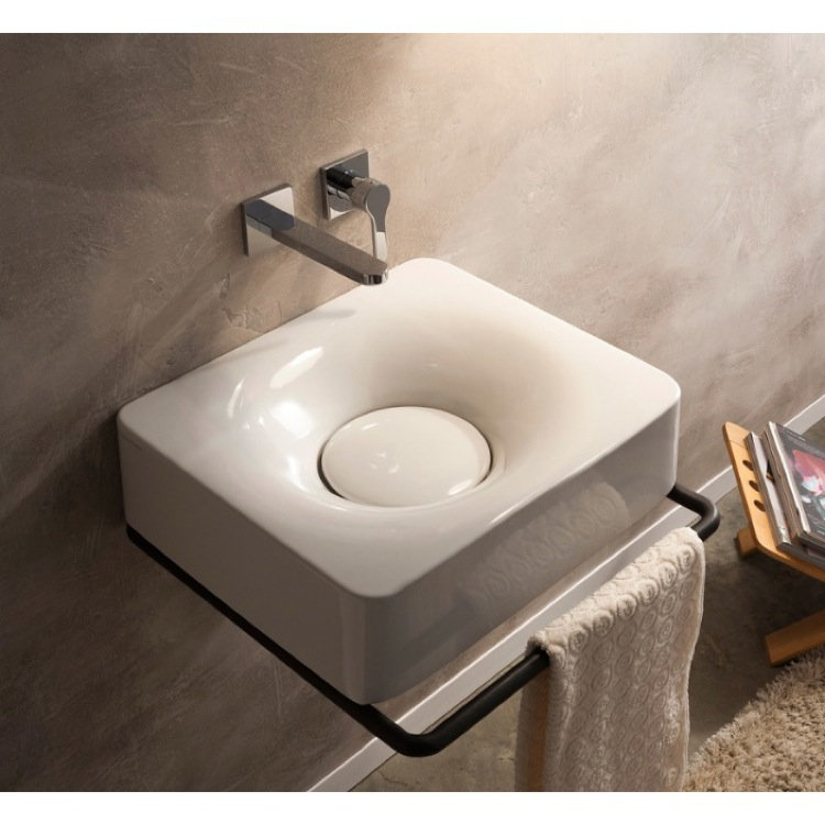 Lavabo de salle de bain vasque rectangulaire en céramique Fuji, Monotrou