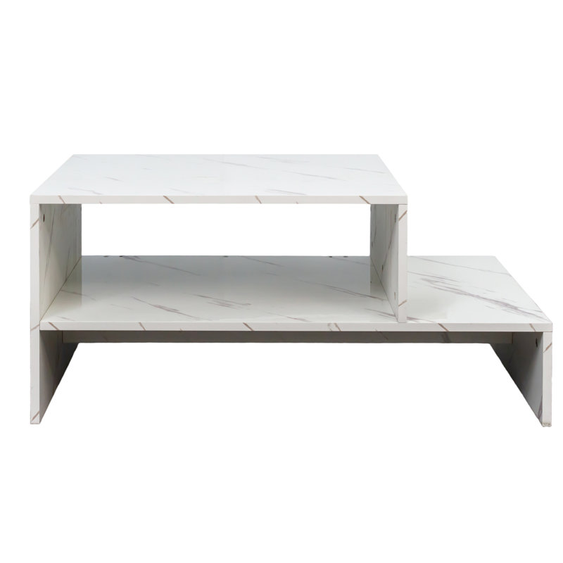 Table basse avec forme architecturale unique, blanc