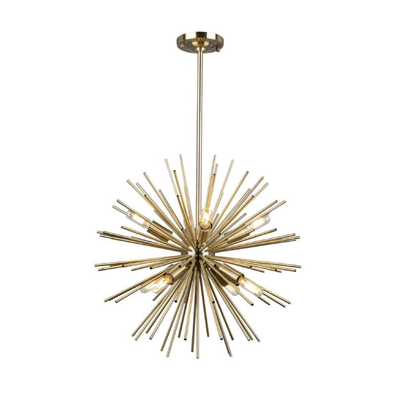 Lustre sphérique spoutnik à 8 lumières Sunburst, Laiton satiné