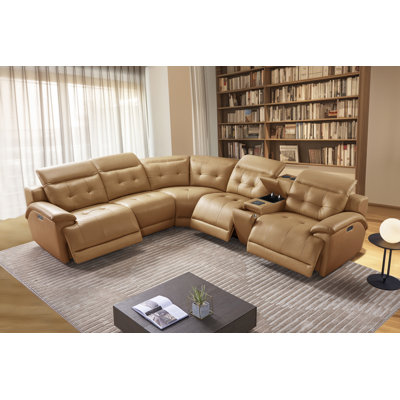 Power Reclining Leather Corner Recliner Sofa with Bluetooth Aduio & Storage & Wirless Charging & Cup Holders