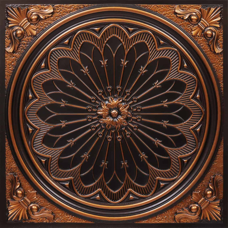 Rosace 2 pi X 2 pi Tuile de plafond à poser ou à coller, Cuivre antique