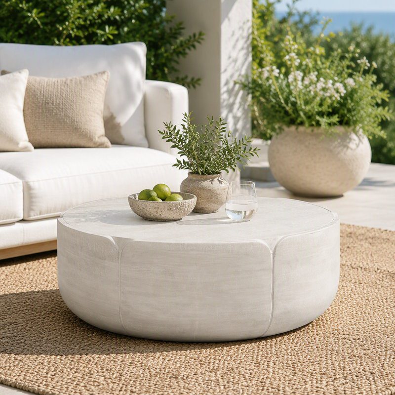 Table basse d'intérieur ronde 35,63 ", table basse centrale à grain de bois moderne, table robuste MGO imperméable et sans assemblage pour patio, jardin, cour