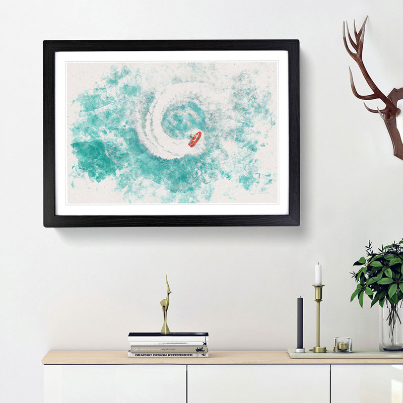 Jet Ski Whirlpool on Bear Lake - Picture Frame Painting Print, 62cm H x 87cm W x 2cm D, Black Framed