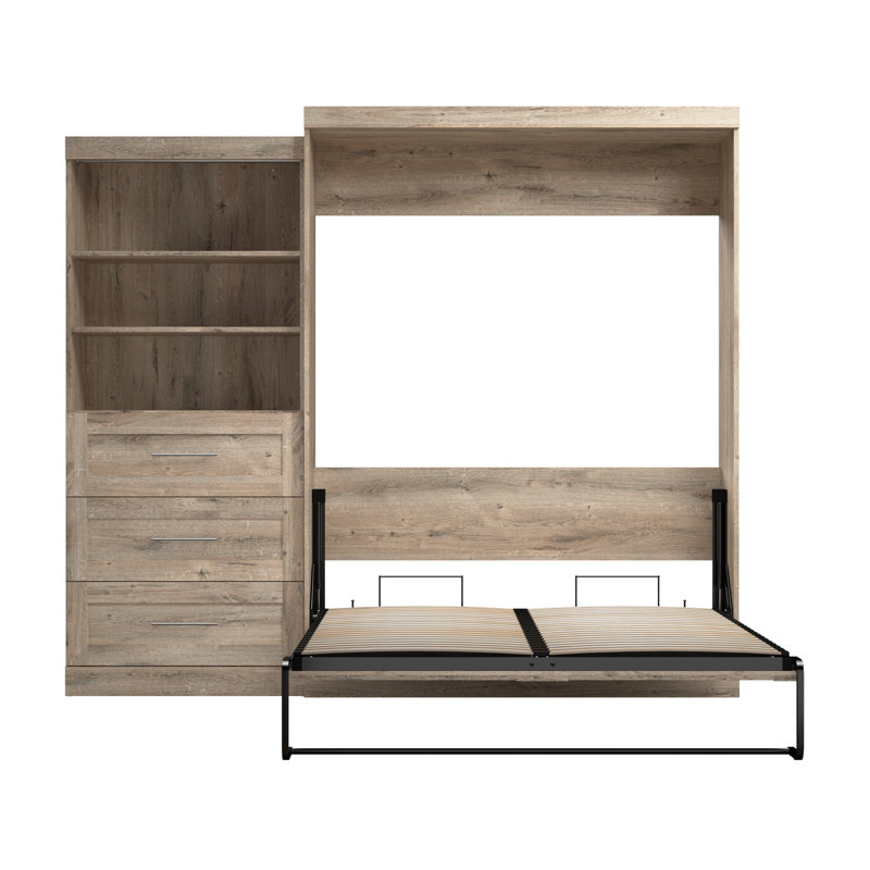 Arlex Storage Murphy Bed, Queen, Rustic Brown