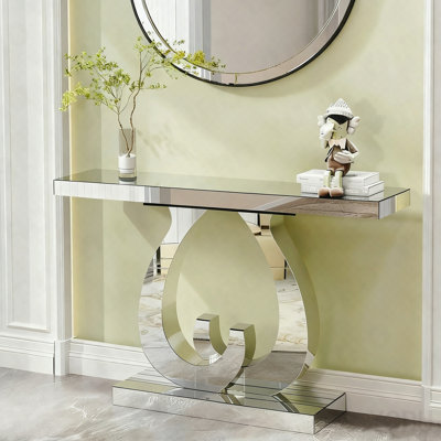 Mirror Side Table - C-Shaped Base - Silver
