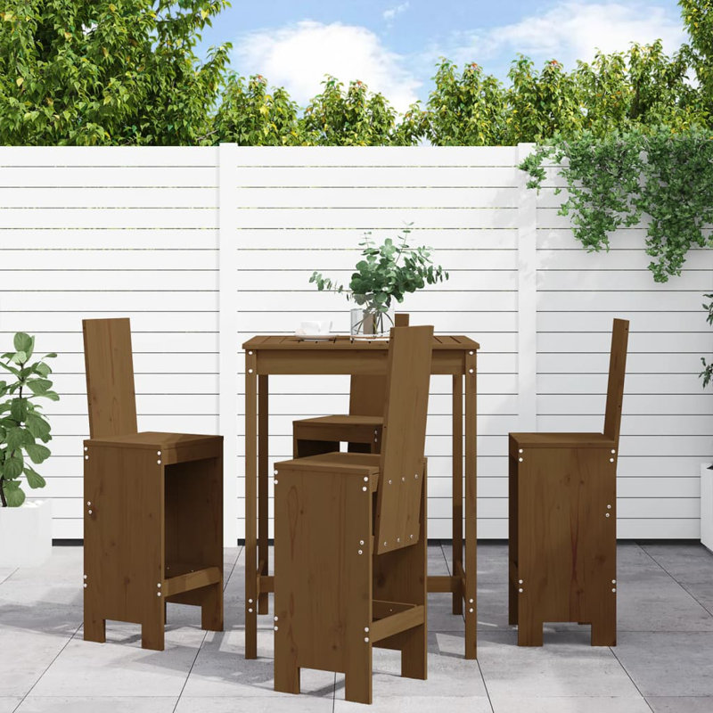 Avionne Brayden Studio Bar Set with Wood Frame and Solid Wood Outer Material, Honey Brown