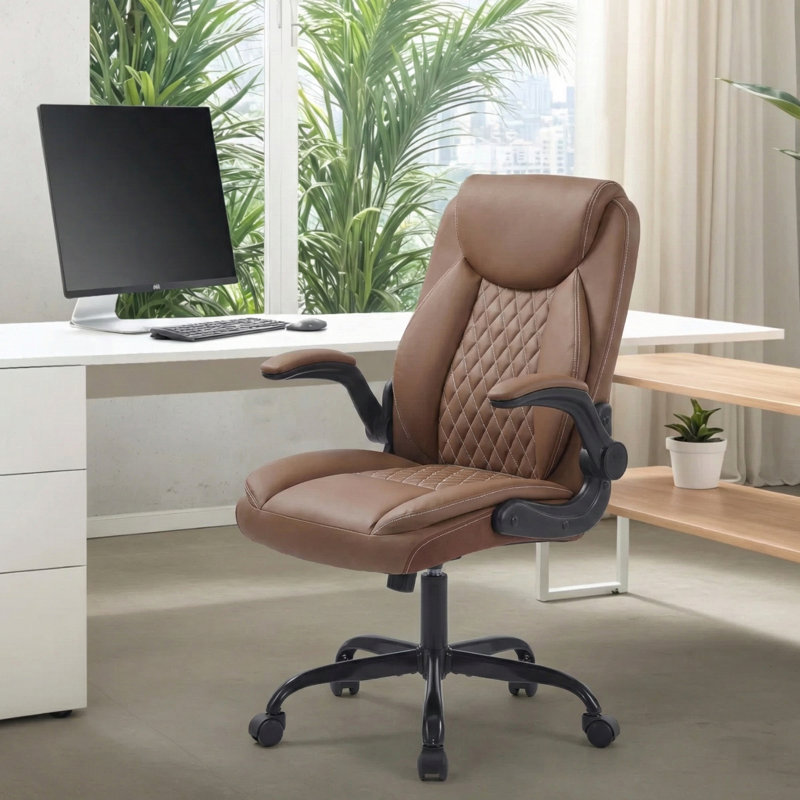 Zentrix Ultra-Modern Faux Leather Executive Office Chair with Lumbar Support, Flip-Up Arms & 360° Swivel - Ergonomic Task Chair