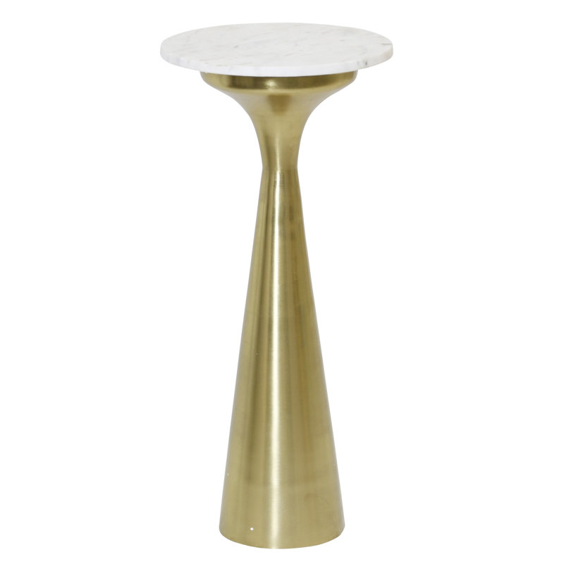 Table ronde avec plateau en marbre blanc et base cylindrique en laiton, Doré