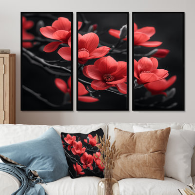 «Magnolias Photo II» - art mural rouge