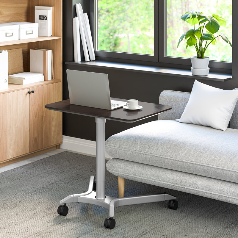 Espresso Adjustable Height Rolling Laptop Desk Stand with Silver Base