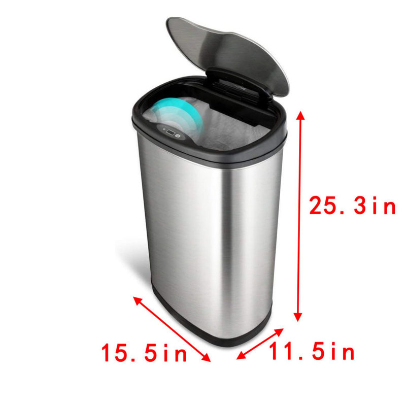 13.2 Gallon Stainless Steel Touchless Sensor Trashcan, Silver/Black