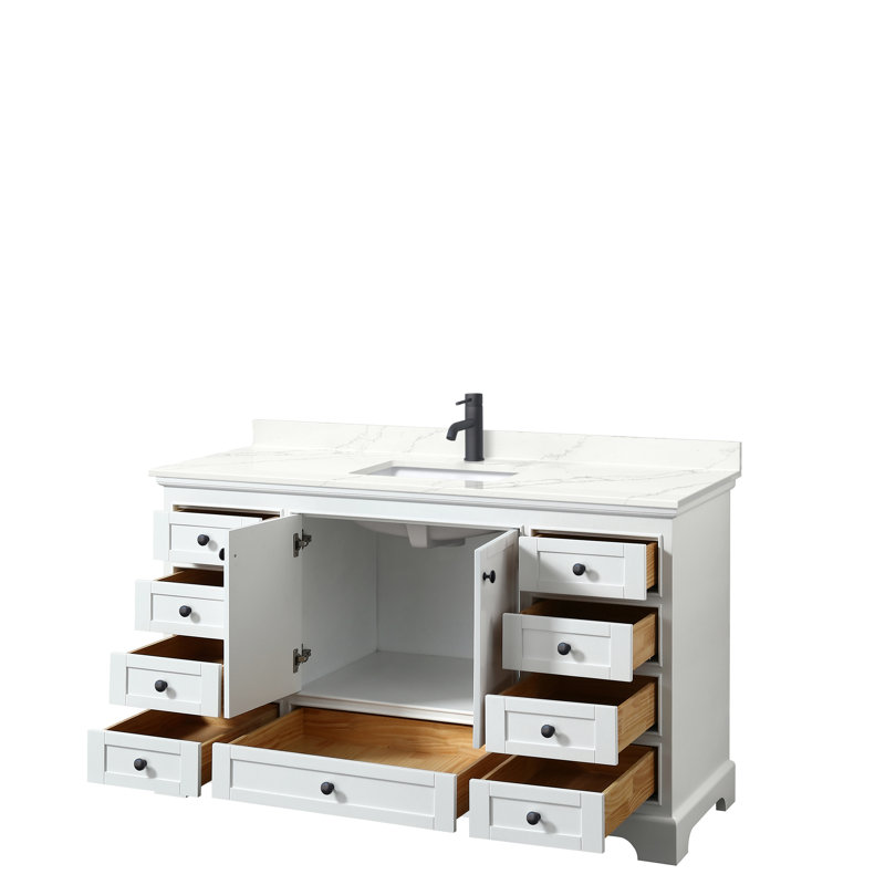 Ensemble de meuble-lavabo simple 60 po Deborah, Quartz Giotto, Noir mat, Blanc