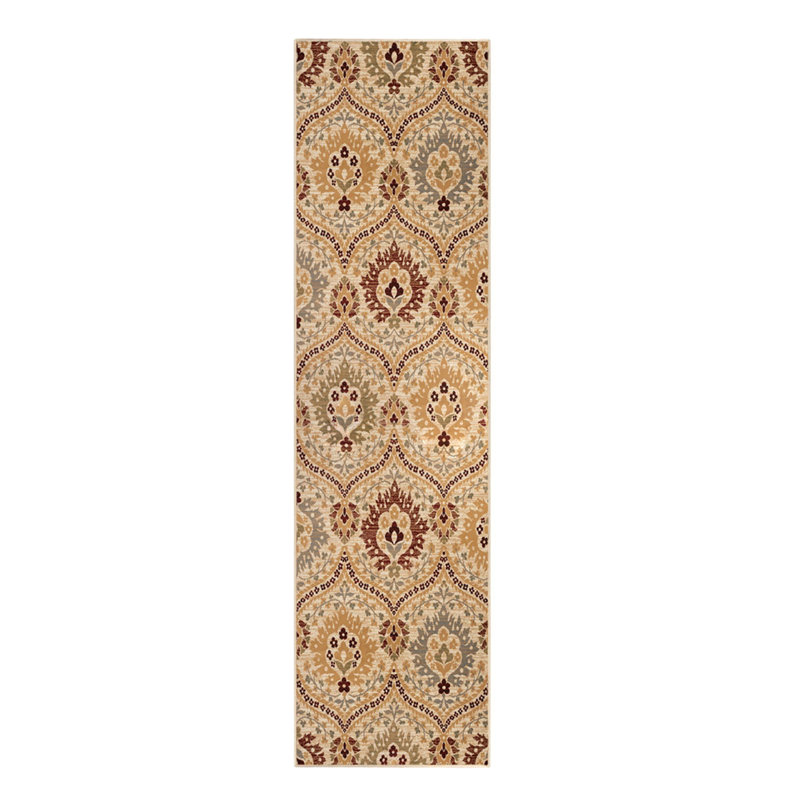 Tapis de couloir floral 8 pi gris et rouille résistant aux taches