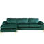 Canapé d'angle en mousse avec méridienne en velours - Style moderne du milieu du siècle, structure en bois massif et métal, pieds en laiton doré, assise rembourrée, forme en L
