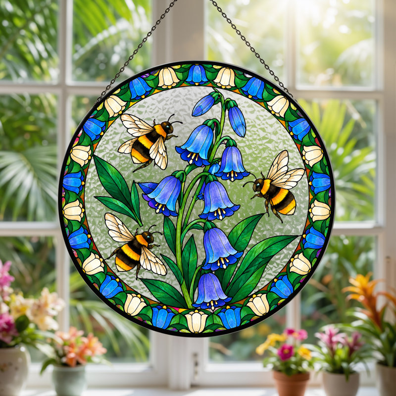 Art mural sur toile, "Bumblebees and Bluebell Flowers", H 7,8 po