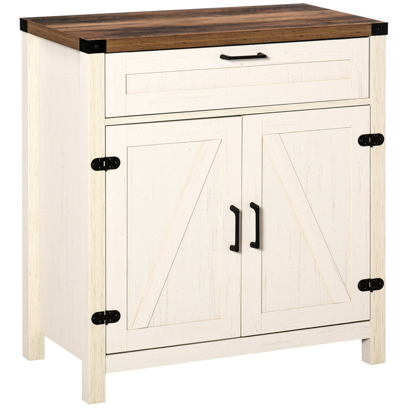 White Cabinet With Barn Doors For Compact Storage - Rustic Small Items
