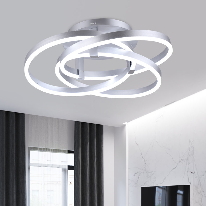 Plafonnier semi-encastré géométrique simple à 3 lumières 23,23 po Alliber, Argent brossé