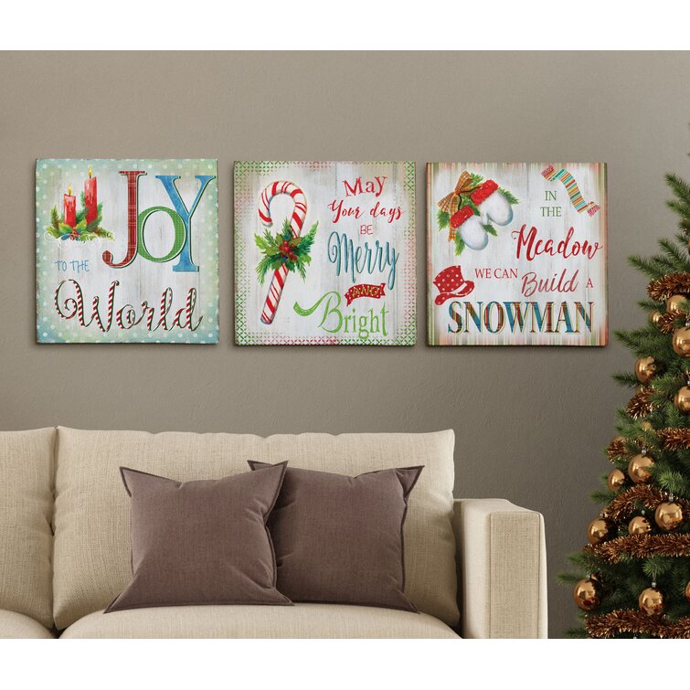 The Holiday Aisle® Joy To The World On Canvas 3 Pieces Print & Reviews ...