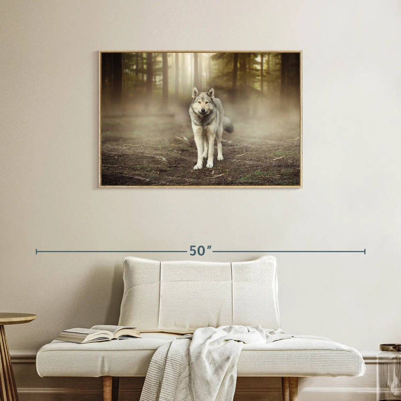 Loup audacieux, Cadre flottant en bois naturel, 37 po x 25 po