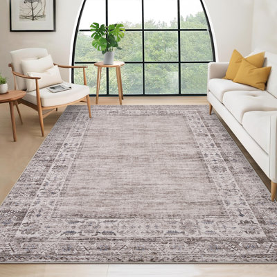 Machine Washable Rug for Living Room, Non-Slip Non-Shedding Rug, Low Pile Traditional Border Carpet, Indoor Foldable Floor Covering for Nursery, Bedroom, Dining Room