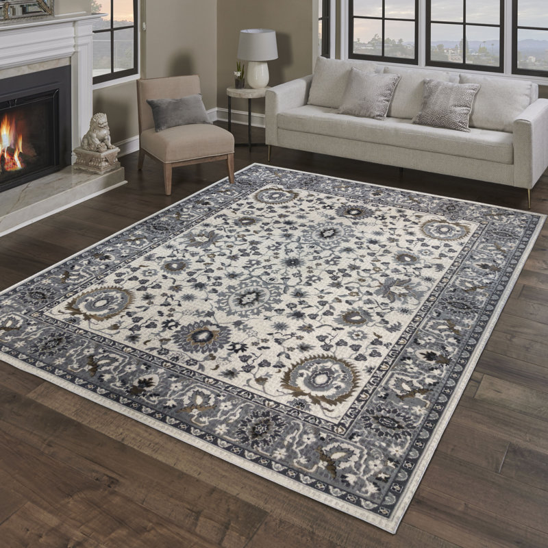  Tapis gris / ivoire Barga, Rectangle 5 pi 3 po x 7 pi