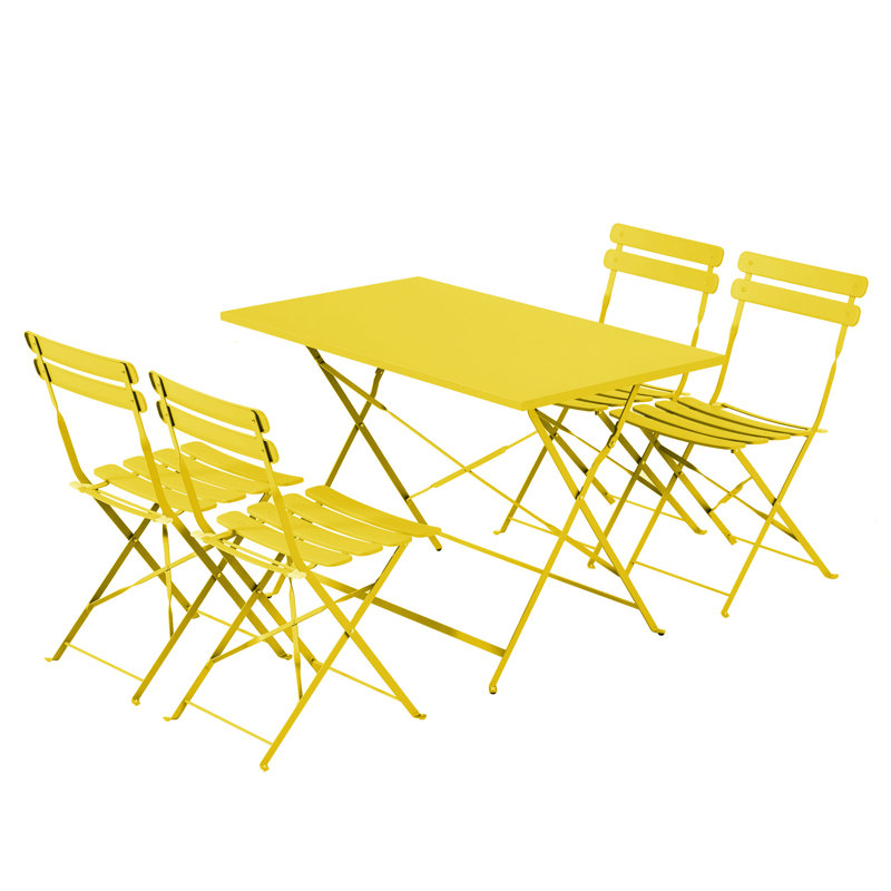 5-piece Foldable Patio Bistro Set With Rectangular Table And Chairs, Weather-resistant Iron Outdoor Dining Set For 4 People, Outdoor Table And Chairs For Patio, Yard, Indoor