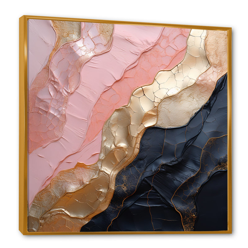 Art mural minimaliste avec poterie abstraite rose, H 24 po x l 24 po x P 1 po, Cadre flottant doré