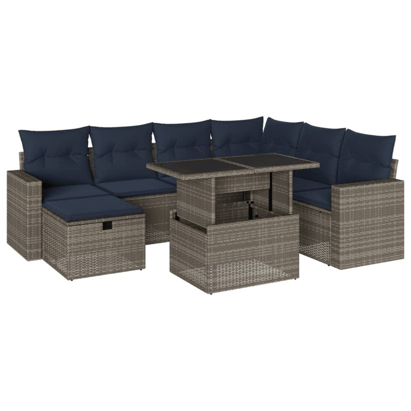  Ensemble de canapé de patio 8 pièces avec coussins en rotin de polyester, Gris, Bleu