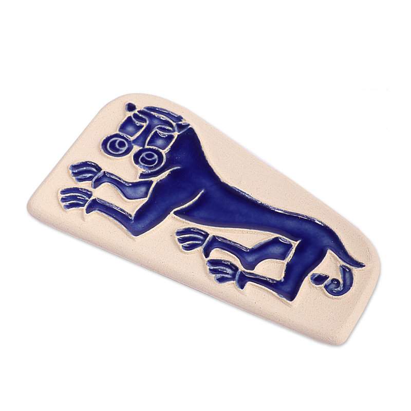 Magnet en céramique bleu vaillant à la main Novica