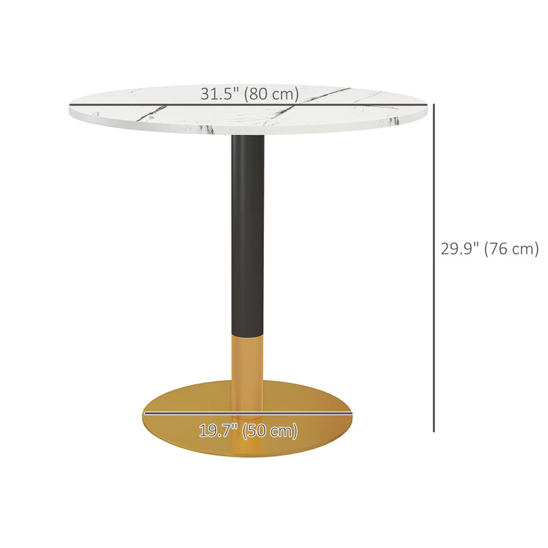 Table de salle à manger ronde avec plateau en faux marbre pour la salle à manger, Blanc