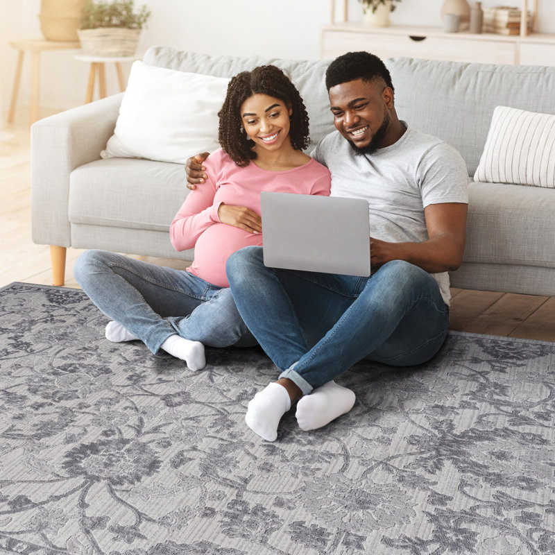 Tapis tissé et gris / argenté / multicolore 5 x 7 - polyvalent pour la maison, teint