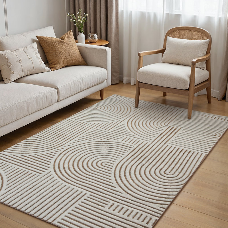 Tapis géométrique moderne pour le salon Rove, Rectangle 4pi x 6 pi, Beige