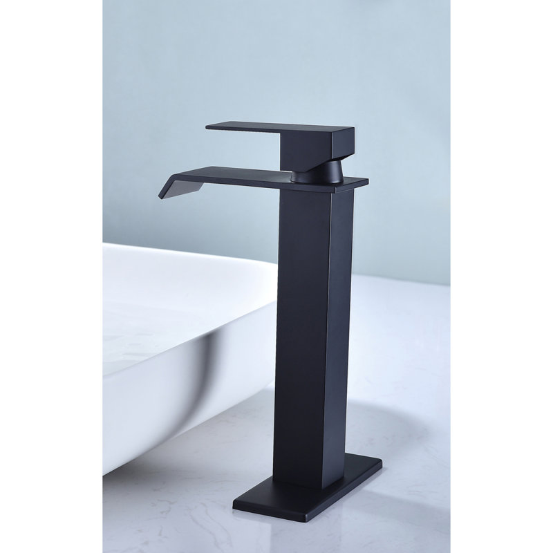 Robinet de lavabo pour salle de bain à poignée simple Waterfall Spout, Noir mat
