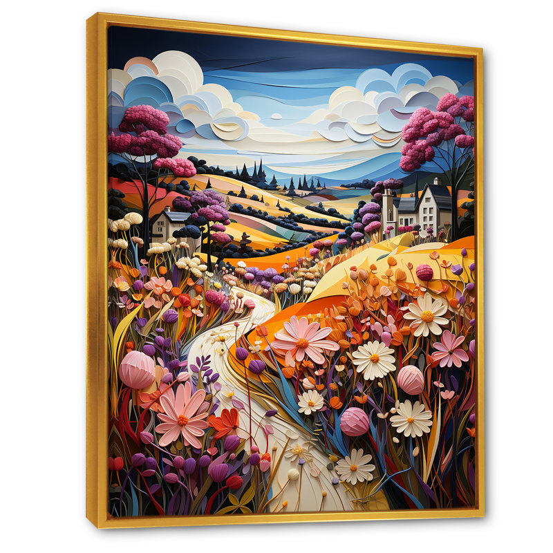 " Whimsical Magical Fields II ", Gold Floater Framed, 32" H x 24" W x 1" D