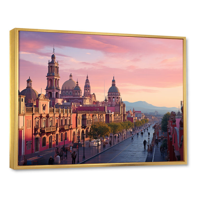 Zocalo Mexico Landscape, impression sur toile, Cadre flottant doré, H 24 po x l 32 po x P 1 po