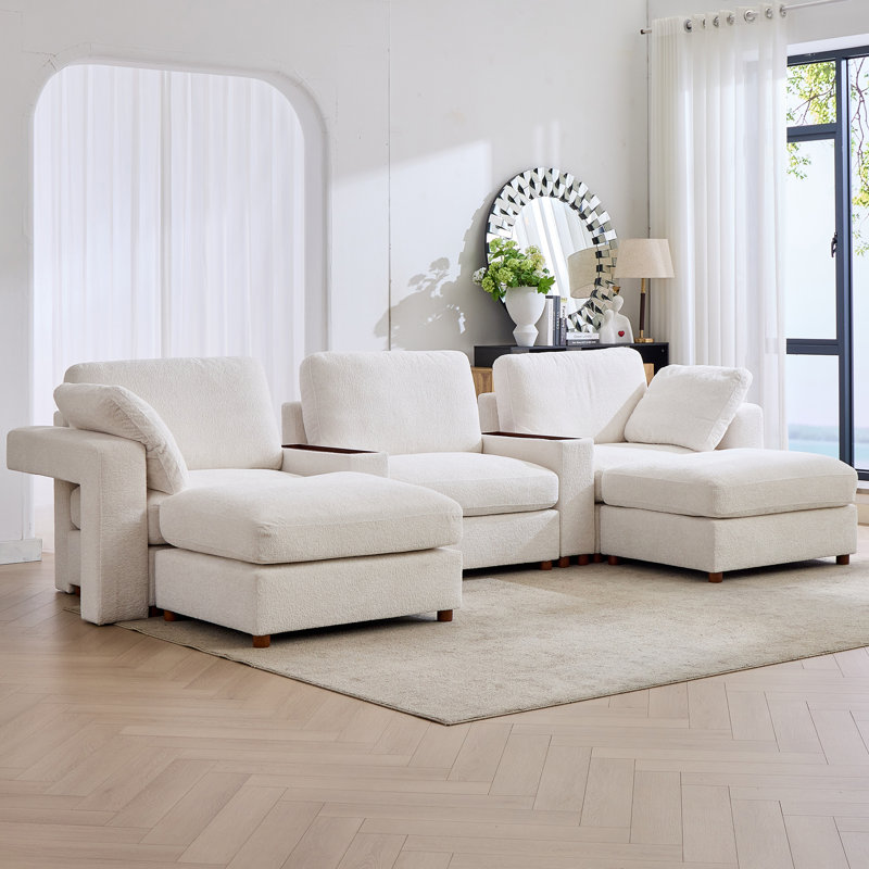 Canapé modulaire surdimensionné de 137,7 po à 3 places avec 2 repose-pieds mobiles et 2 tables d'appoint avec rangement
