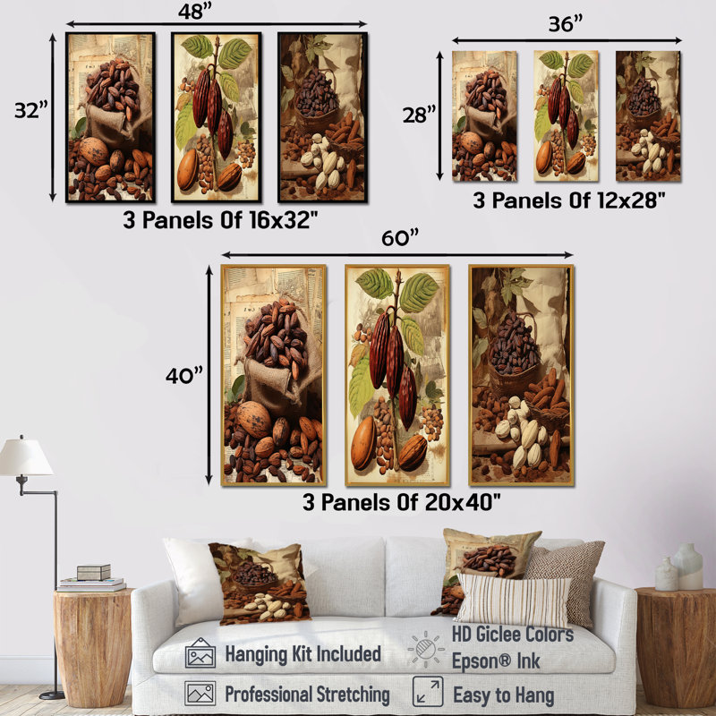 Velours cacao rétro, H 40 po x l 60 po, Cadre flottant blanc