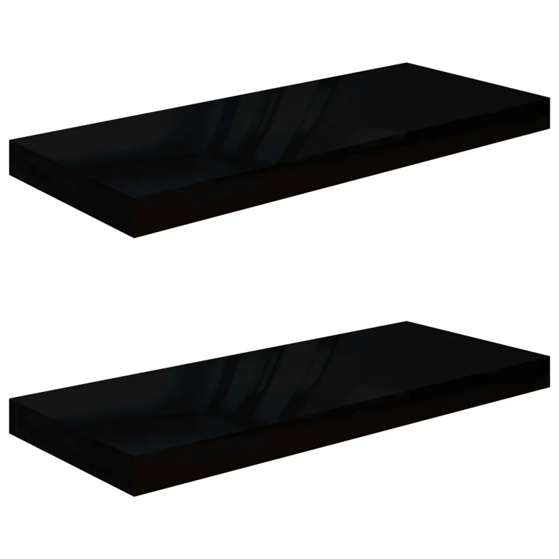 Arson 2 Piece Floating Shelf, High Gloss Black, 3.8cm H x 23.5cm W x 80cm D