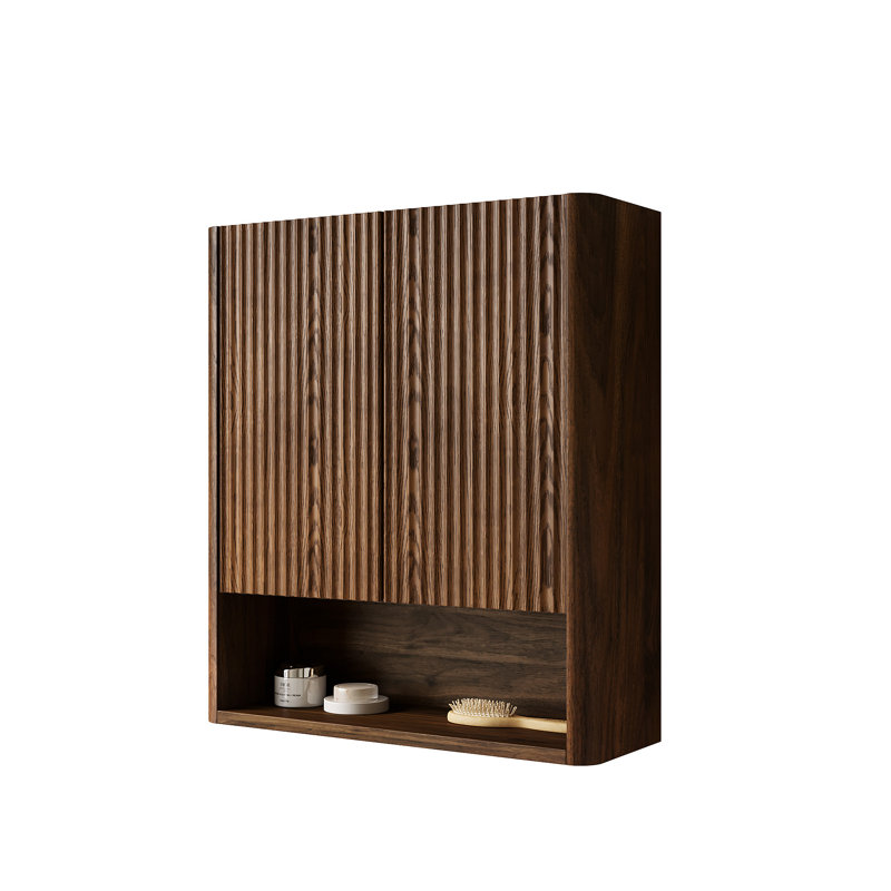 ZULA 26" Wall-Mounted Striped Bathroom Cabinet, Dark Walnut