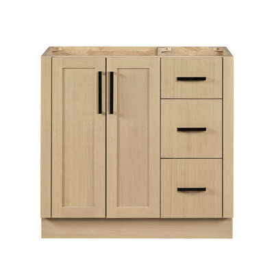   Loren 36 Inch Single Sink Base Cabinet in Natural Oak