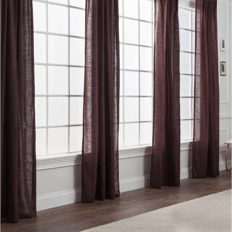 Misenheimer Solid Semi-Sheer Rod Pocket Curtain Panels, 52" x 96", Brown