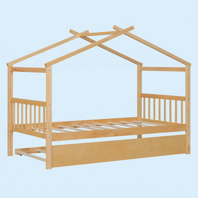 Wooden House Bed WithTrundle