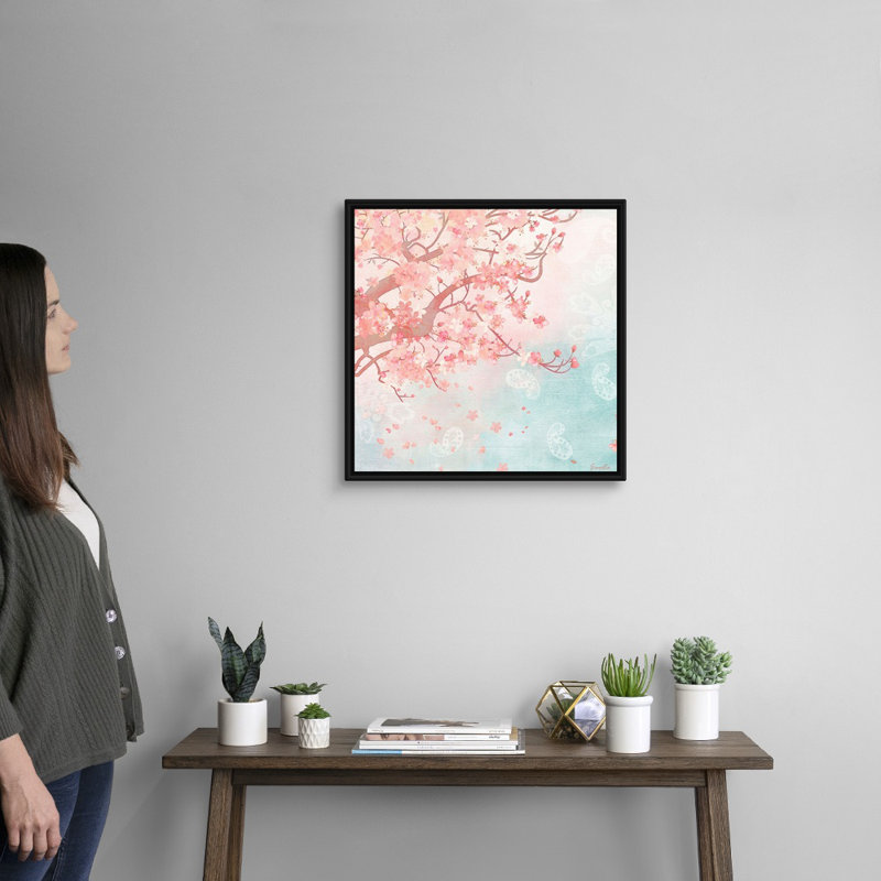 " Sweet Cherry Blossoms III " by Evelia Designs Painting Print, 20" H x 20" W x 1.75" D, Black Framed Canvas