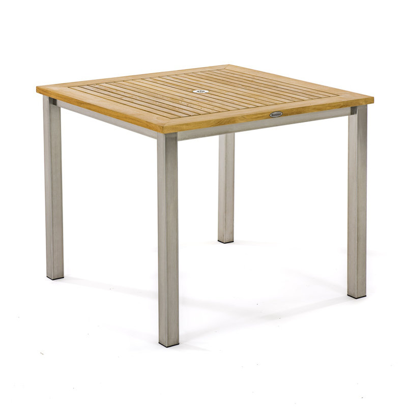 Westminster Teak Square Teak Outdoor Bistro Table With Umbrella Hole , 35.5'' in. W 35.5'' in. D