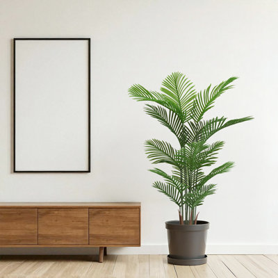 Artificial Areca Palm Plant, Set Of 2 - 5.2Ft Tall Faux Dypsis Lutescens Trees In Pots For Indoor Or Outdoor Decor