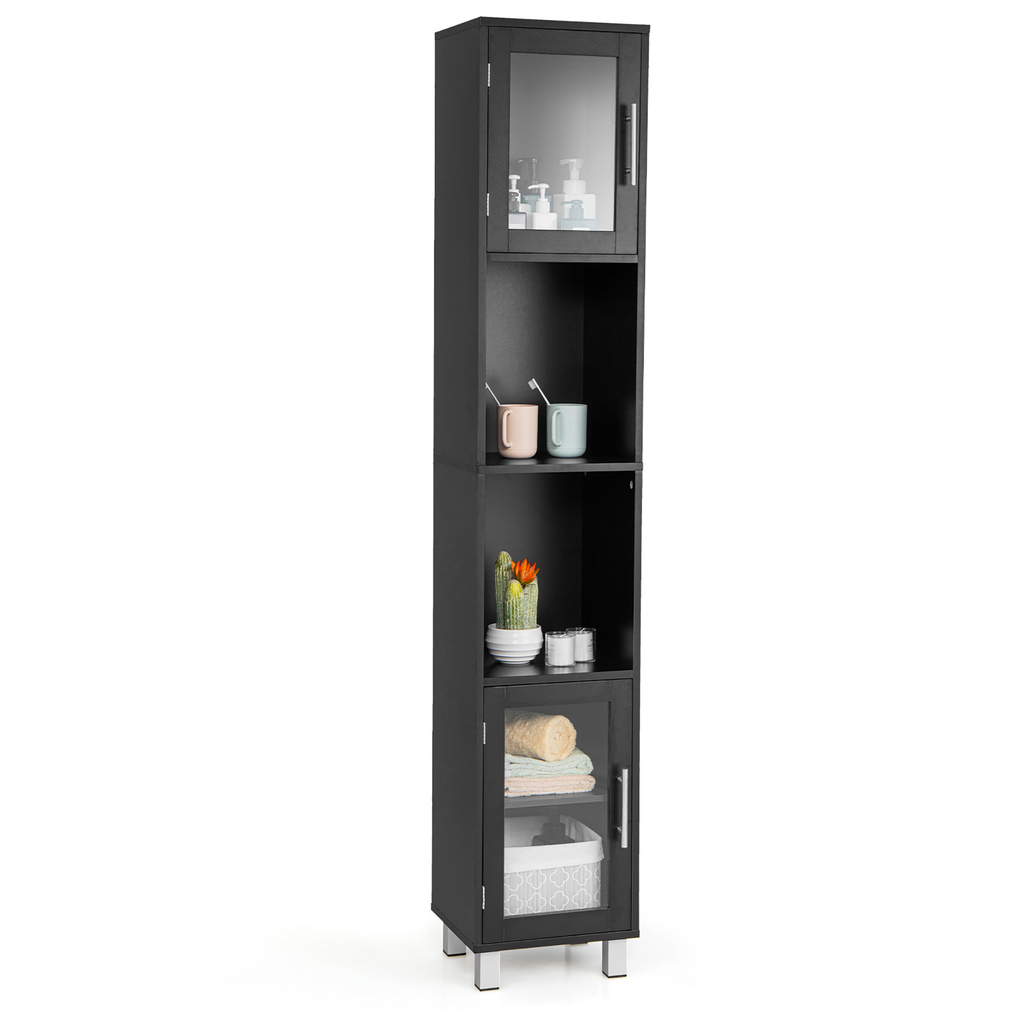 Bathroom Storage Cabinet 71 inches Tall Vertical Floor Freestanding Storage  Narrow Organizer Beige