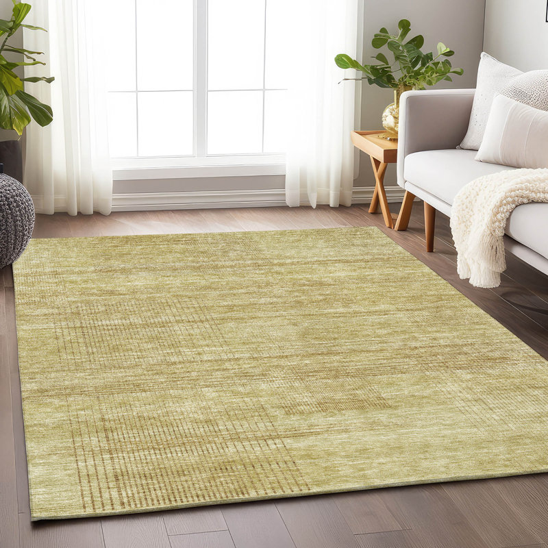 Premium Machine Washable Prisco Gold Rug, Rectangle 8' x 10'