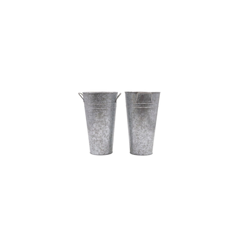 Set of 2, 9In H Galvanized Bucket/Pot Vase