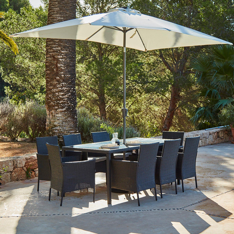 Ahmid Rectangular 10 - Piece 8 - Person 90Cm L Outdoor Table Set, Black Weave, Cream